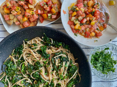 4. Kale Spaghetti Aglio e Olio with Bruschetta