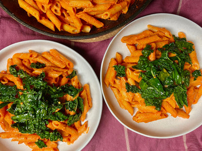 3. Romesco Penne with Spicy Kale