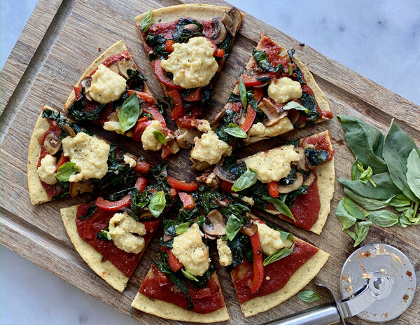 Socca Pizza with Cashew Cheese
