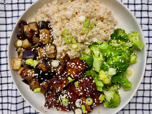 Sweet & Sour Tempeh with Broccoli and Eggplant