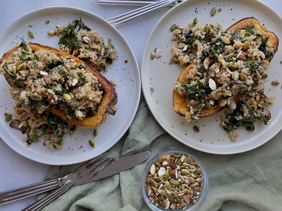 3. Balsamic Mushroom, Kale, & Quinoa Stuffed Squash