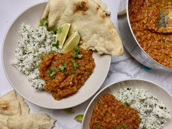 Red Lentil Dal with Cilantro Coconut Rice